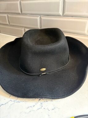 SCALA 100% Wool Felt Western Hat Medium Black  Leather Band Metal Logo